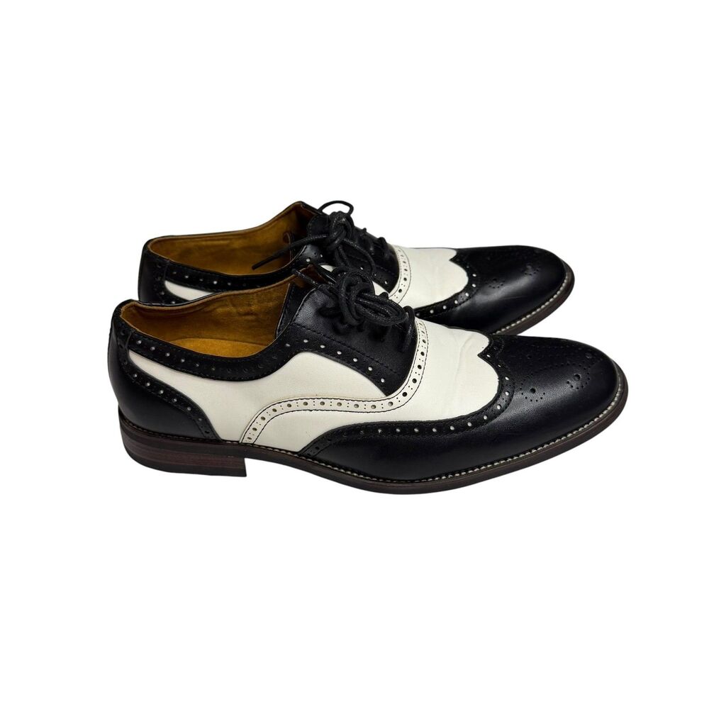 Ferro Aldo Arthur Oxford Shoes Loafers Two-Tone Leather Black White Men 7.5 - Picture 3 of 11
